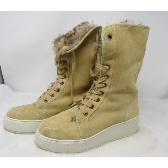 J/SLIDES NYC TORRIE Suede Leather Faux Fur Lined Lace Boots Womens Size 7.5 - Picture 2 of 6